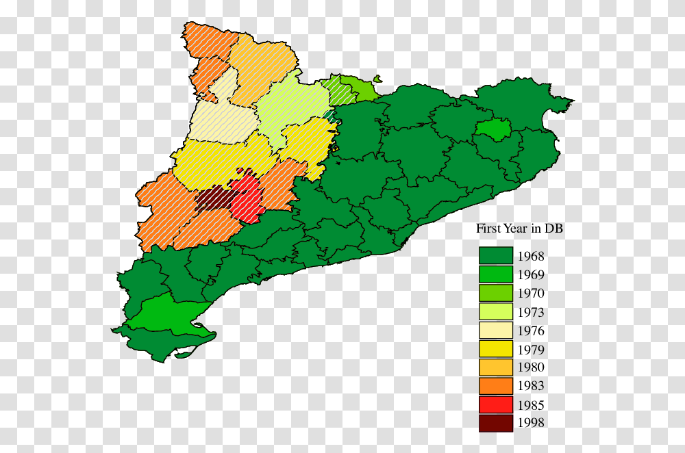 Map Of Catalonia And Start Year The Fire Database For Fire In Catalonia Map, Diagram, Plot, Atlas Transparent Png