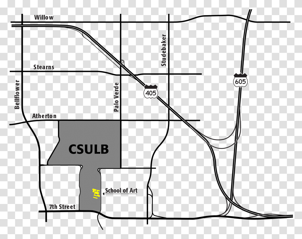 Map Of Csulb Area Csulb School Of Arts Map, Bow, Plot, Diagram Transparent Png