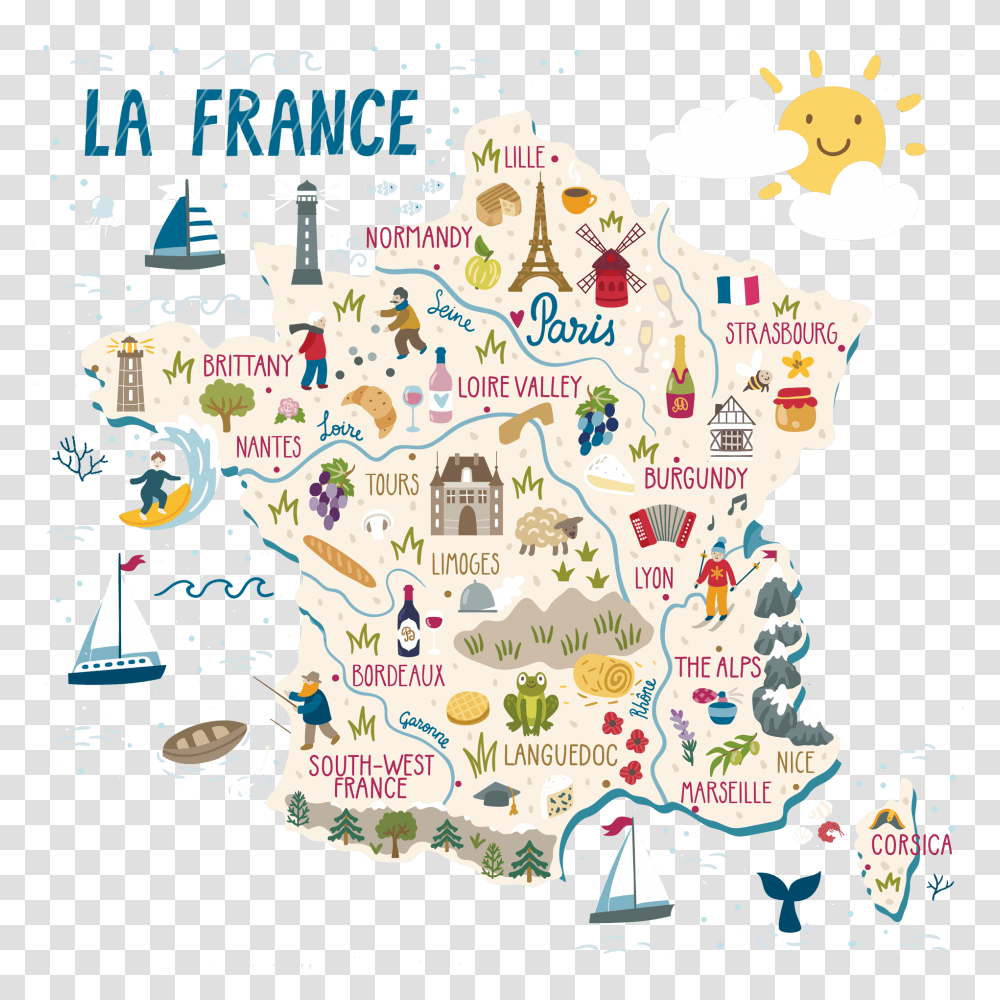 Map Of France France Map Cute, Poster, Advertisement, Plot Transparent Png