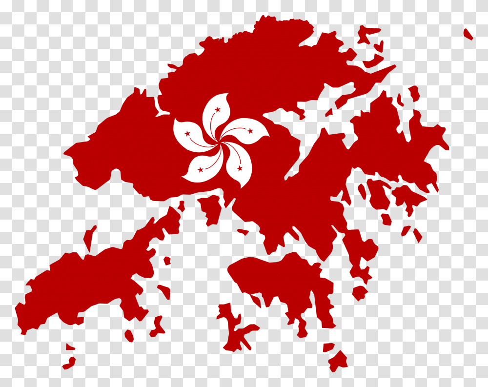 Map Of Hong Kong With Flag Overlay Hong Kong Flag And Map, Plant, Leaf, Flower, Blossom Transparent Png