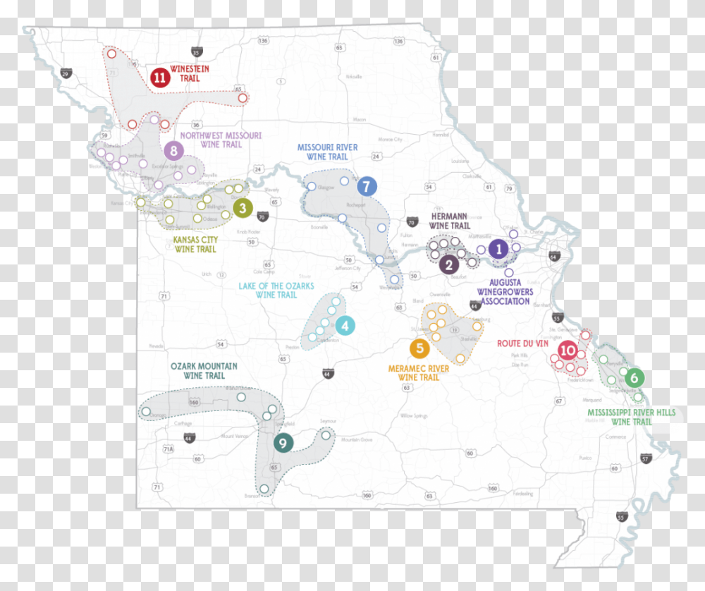 Map Of Missouri S Eleven Wine Trails St Louis On Missouri Map, Diagram, Atlas, Plot, Wedding Cake Transparent Png