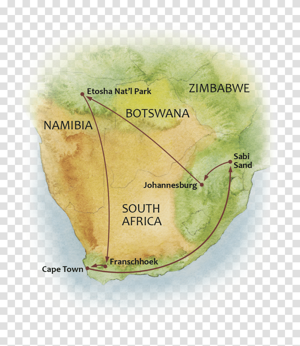 Map Of The Great Namibia And South Africa Safari Map, Plot, Diagram, Atlas, Plant Transparent Png
