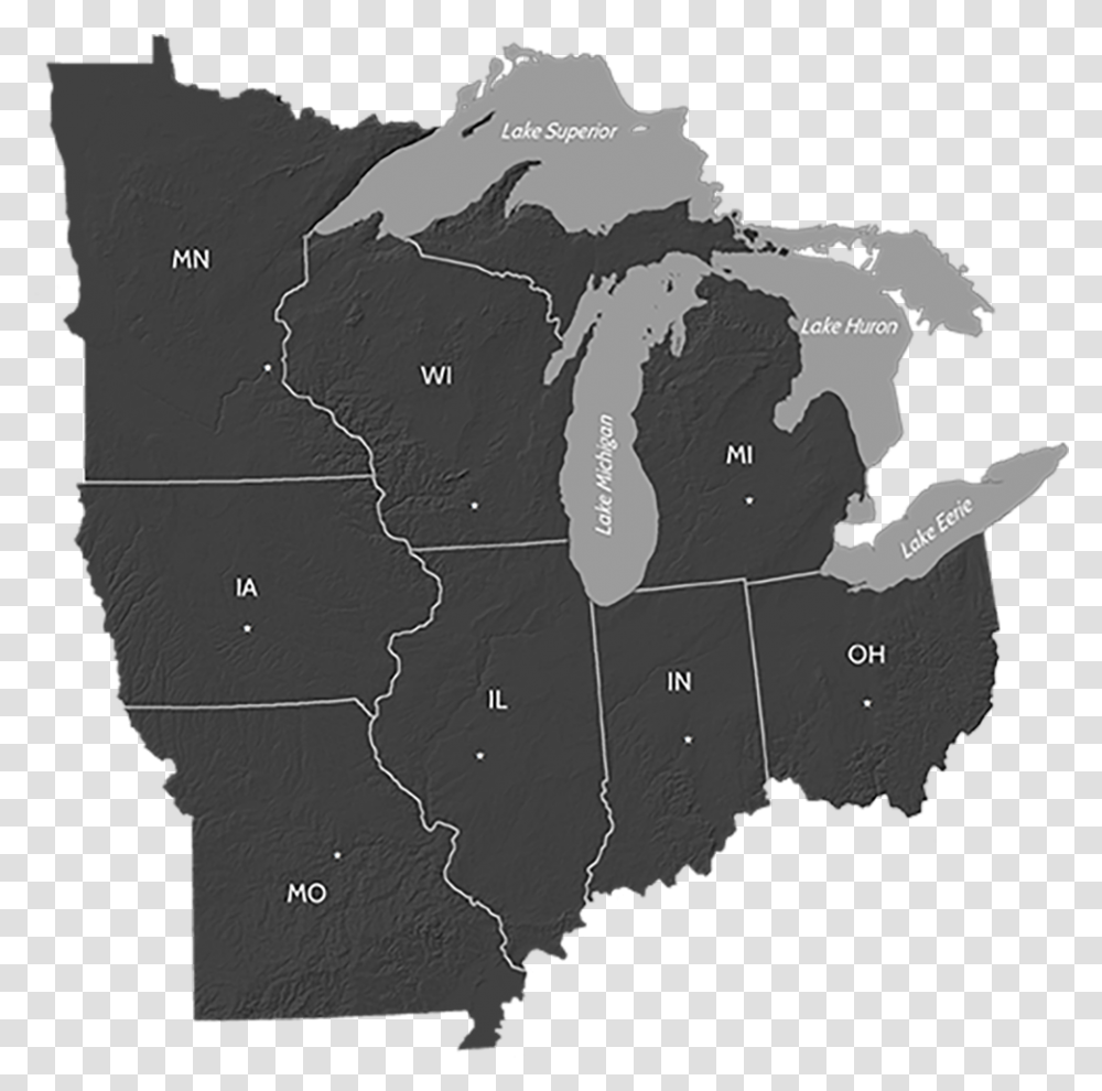 Map Of The Midwest Region Of The United States Mid West States, Diagram, Plot, Atlas Transparent Png