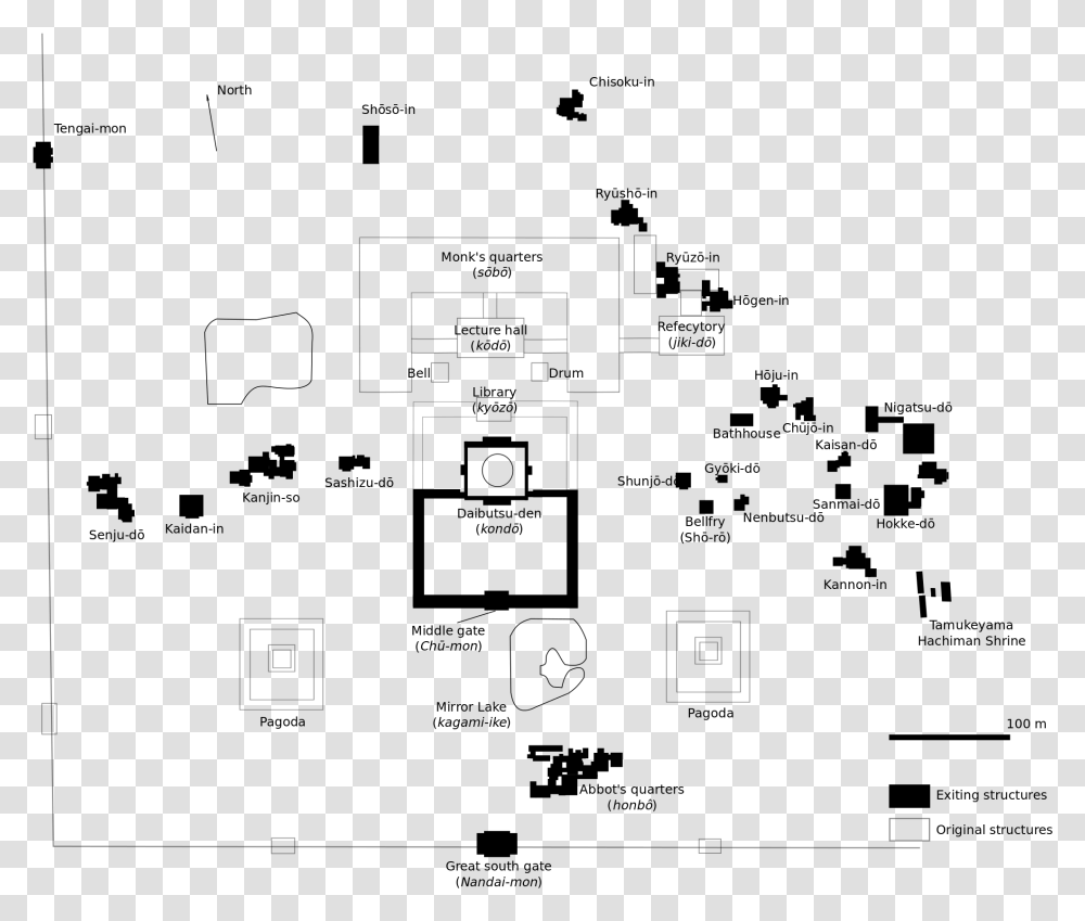 Map Of The Tdai Ji Complex With A Number Of Buildings Todai Ji Temple Plan, Gray, World Of Warcraft Transparent Png