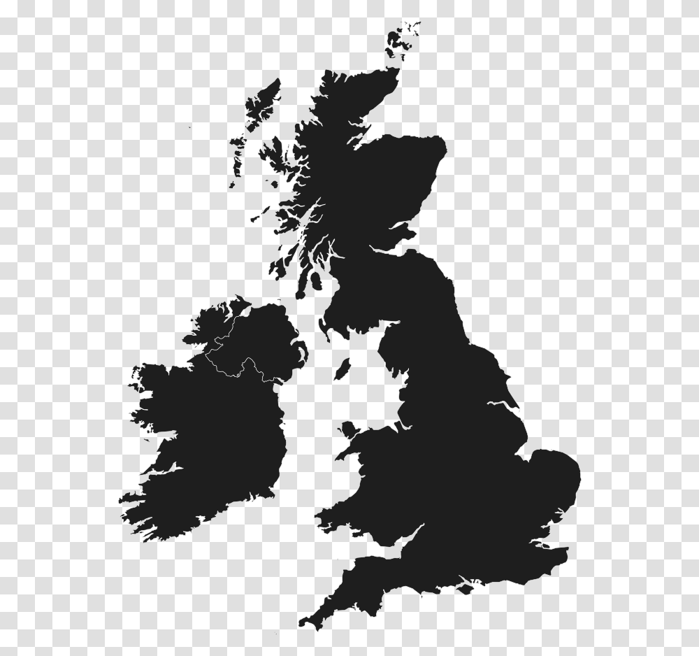 Map Of The Uk Uk Black And White, Silhouette Transparent Png