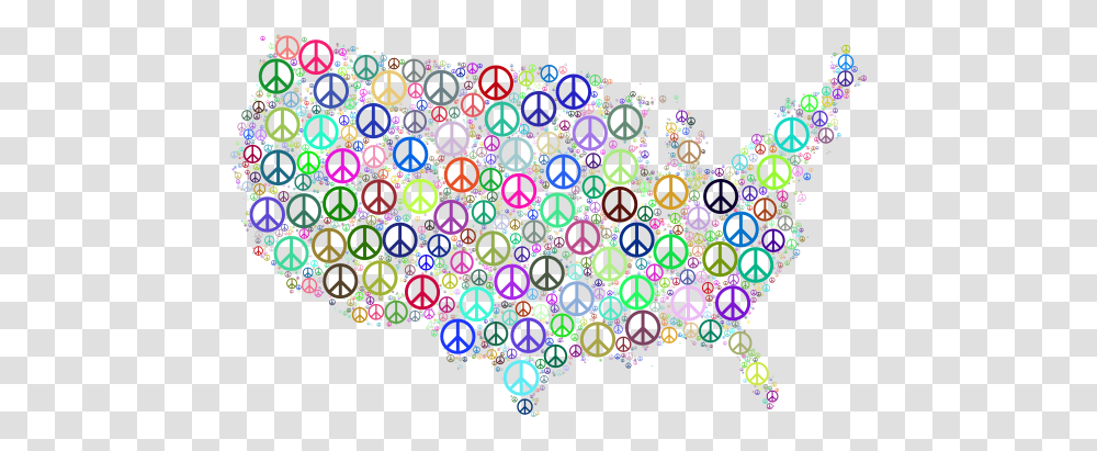Map Of The Usa With Peace Signs Peace, Rug, Light, Pattern, Neon Transparent Png