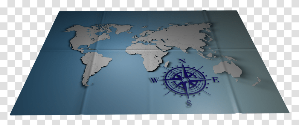 Map Of The World Map Creased Blue Cardinal Points Atlas, Clock Tower, Architecture, Building, Airplane Transparent Png