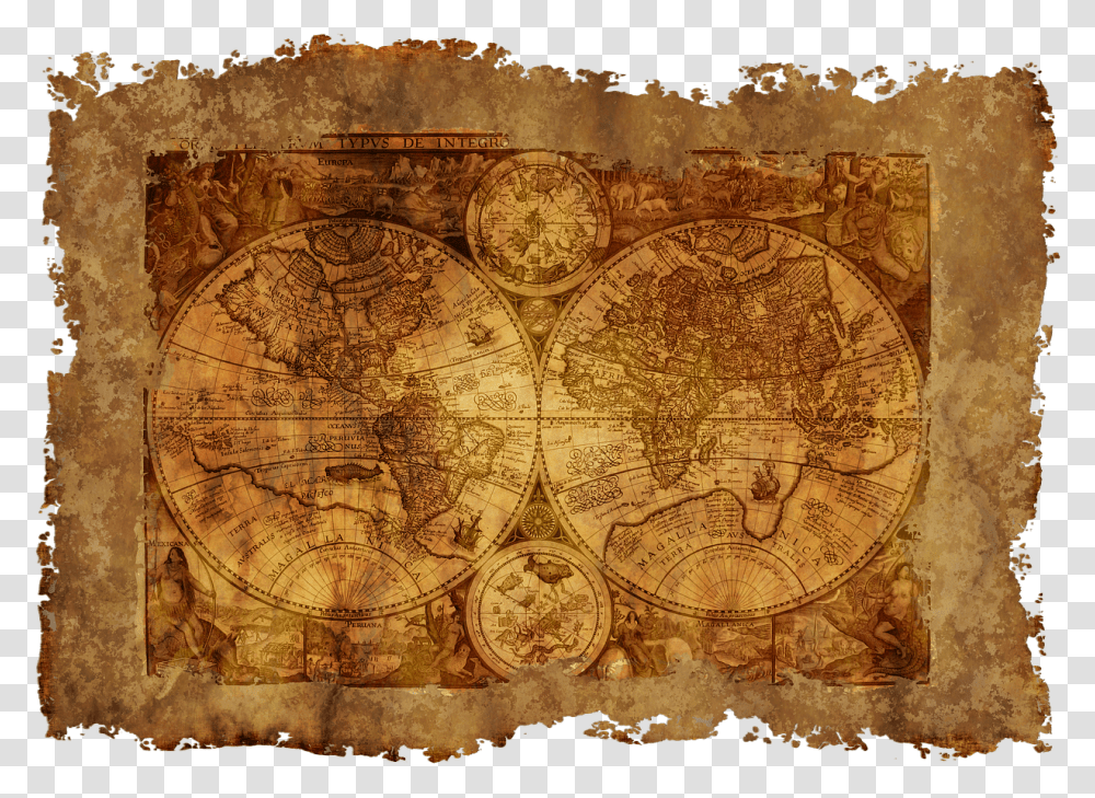 Map Of The World Old Historically Parchment Paper Here Be Dragons Old Maps, Painting, Plot, Diagram Transparent Png
