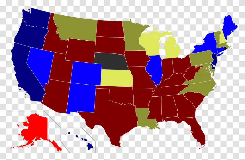Map Of Usa Reflecting 2018 Midterm Election Results Democratic Vs Republican States, Leaf, Plant, Plot, Diagram Transparent Png