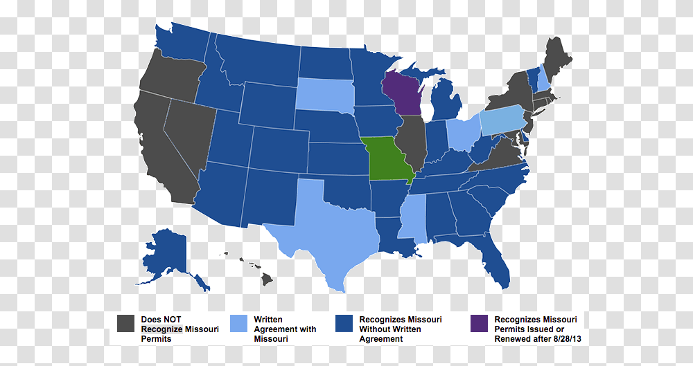 Map Showing Concealed Carry Reciprocity With Missouri 2019 Election Results Usa, Diagram, Plot, Vegetation, Atlas Transparent Png