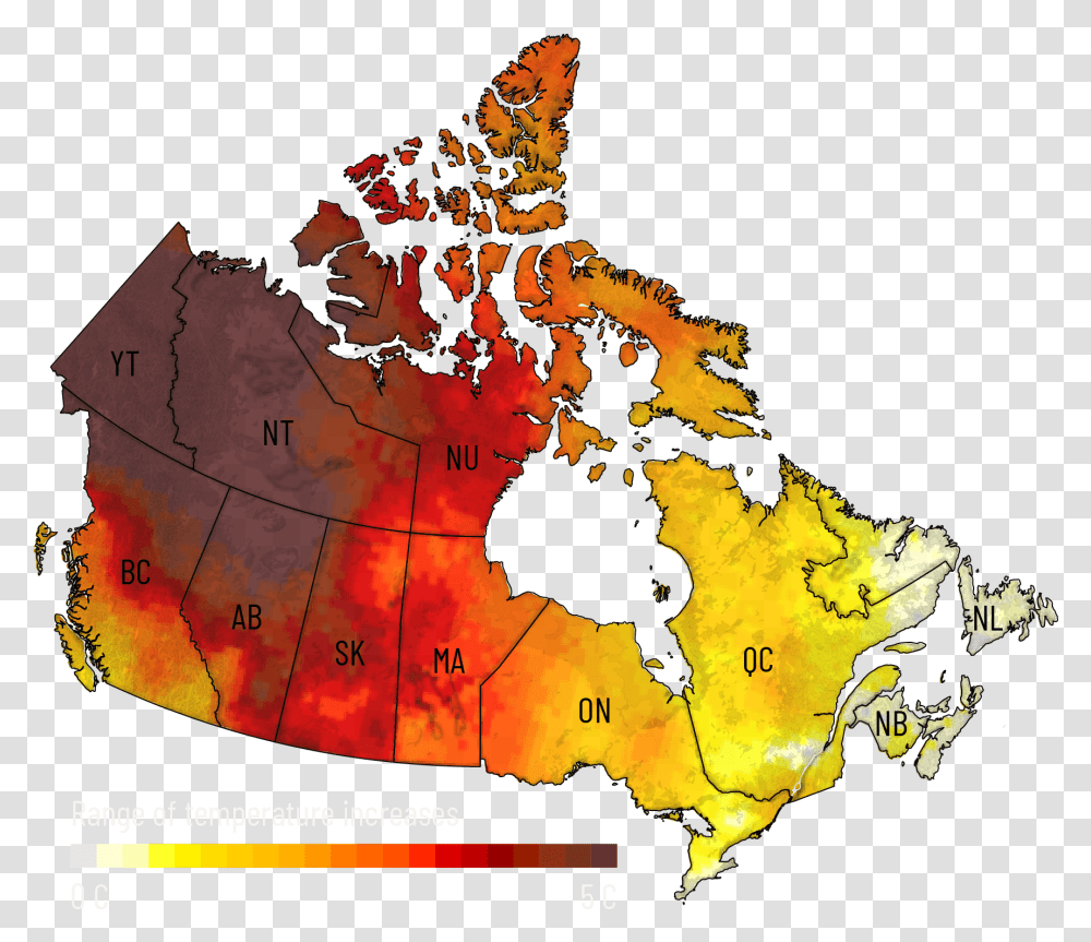 Map Showing The Increase In Mean Temperature Across Happy Valley Goose Bay Map, Leaf, Plant, Diagram, Tree Transparent Png