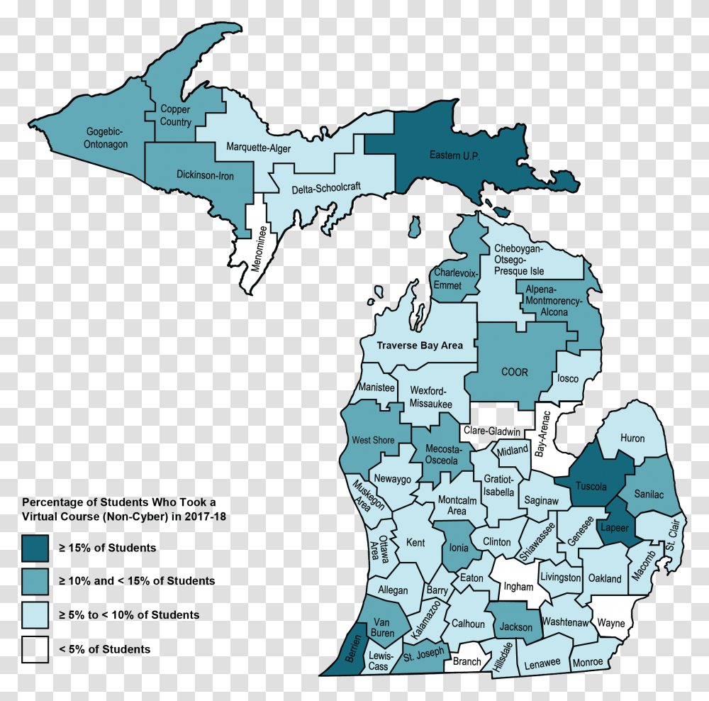 Map Shows Michigan Isds Colored By The Percentage Of Dewnited States Upper Peninsula, Diagram, Plot, Atlas, Vegetation Transparent Png