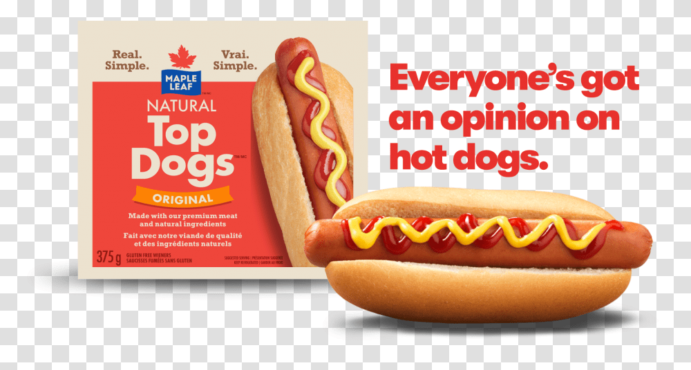 Maple Leaf Top Dogs, Hot Dog, Food Transparent Png