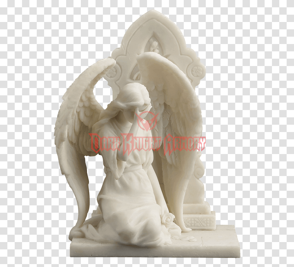 Marble Weeping Angel Kneeling By Tombstone Statue, Wedding Cake, Dessert, Food Transparent Png