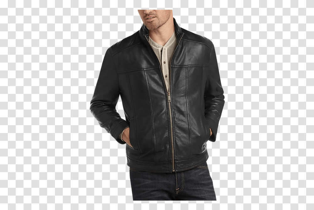 Marc New York Black Leather Bomber Jacket Men's Men's Solid, Clothing, Apparel, Coat, Leather Jacket Transparent Png