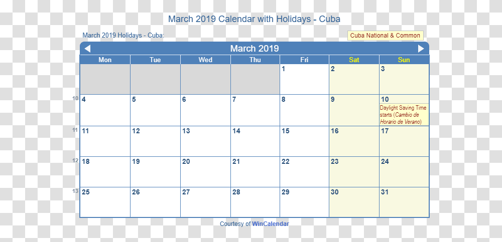 March 2019 Calendar With Cuba Holidays To Print 2020 Calendar With Holidays Transparent Png