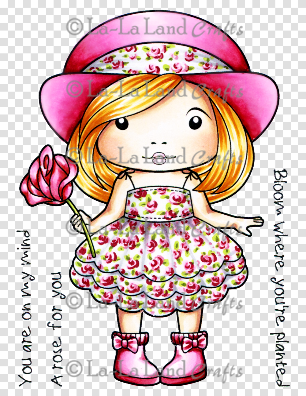 Marci With Rose Rubber Stamp Cartoon, Doll, Toy, Person, Human Transparent Png