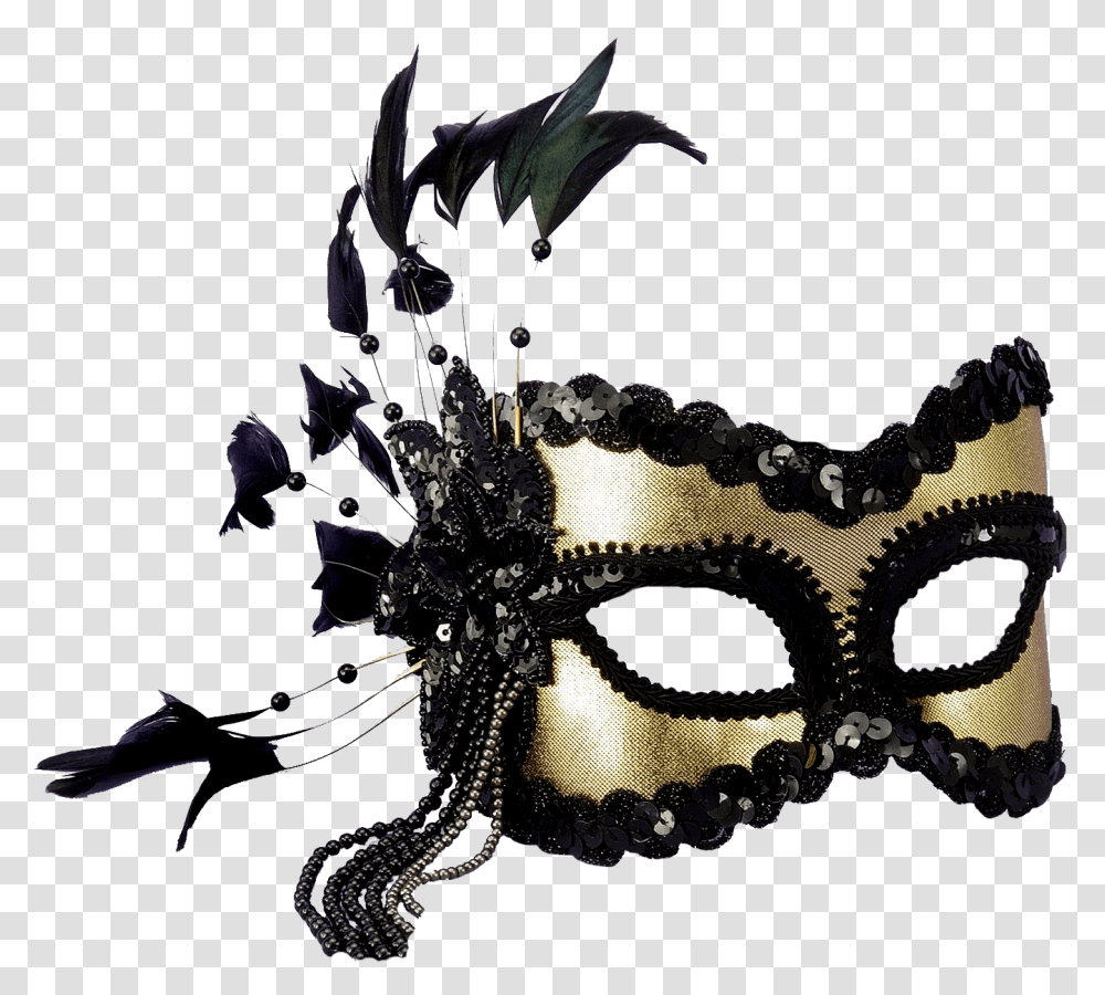 Mardi Ball Gold Masquerade Gras Mask Sequin Clipart Womens Masquerade Mask Black And Gold, Bird, Animal, Painting, Costume Transparent Png