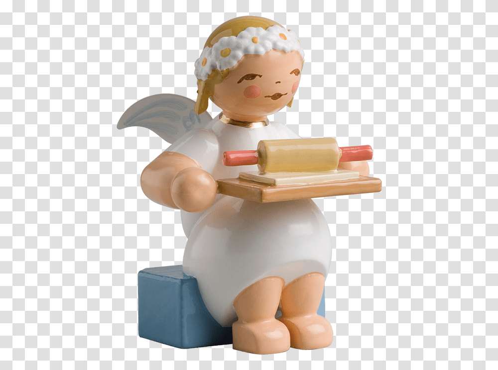 Marguerite Angel Sitting With Rolling Pin And Cookie Rolling Pin, Figurine, Toy, Snowman, Winter Transparent Png