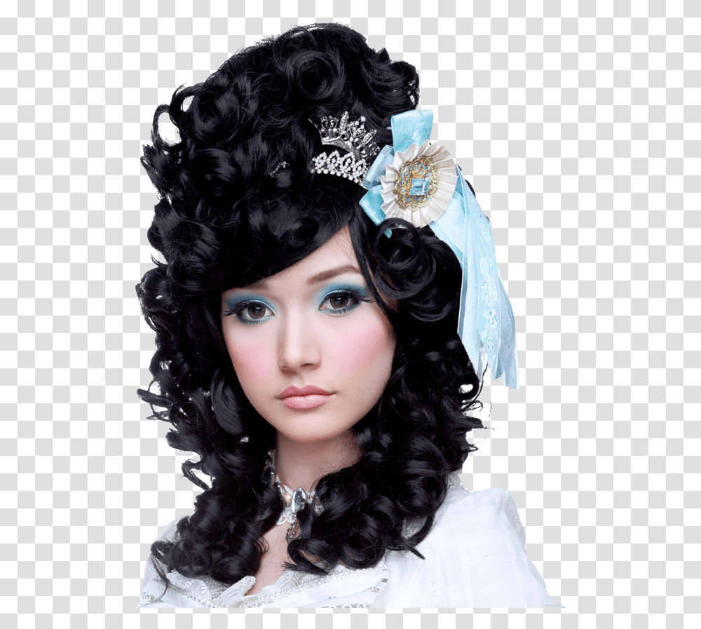 Marie Antoinette Black Wig Black Marie Antoinette Wig, Hair, Person, Human, Face Transparent Png