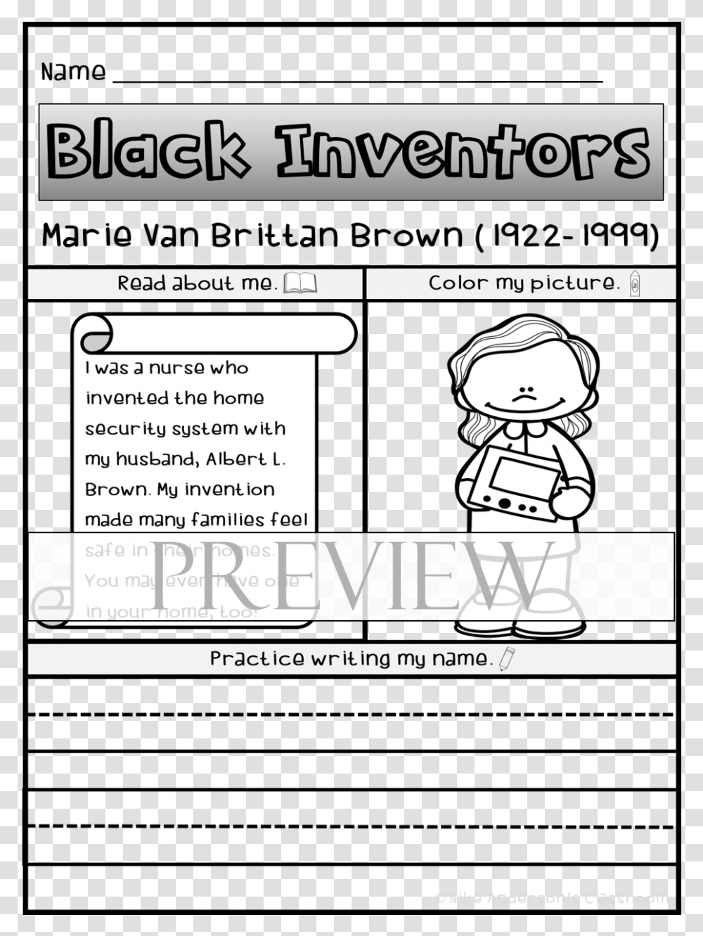 Marie Van Brittain Brown African American Inventor Cartoon, Word, Driving License, Document Transparent Png