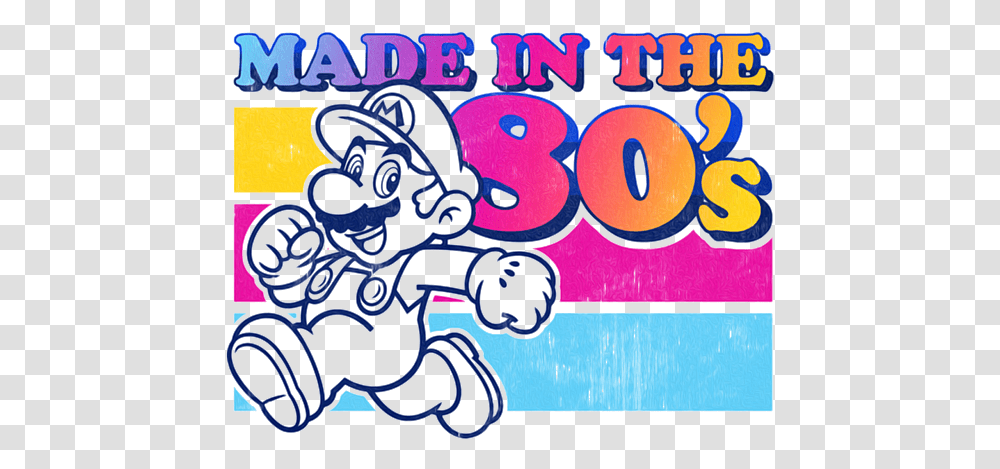 Mario 80s Shower Curtain Fictional Character, Text, Graphics, Art, Label Transparent Png