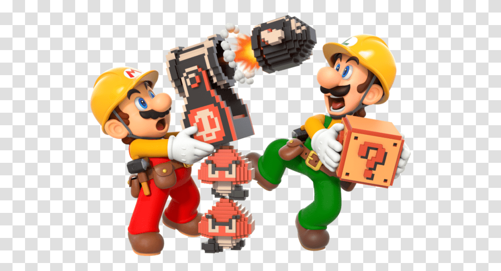 Mario And Luigi With Goombas And Bullet Bills Being Super Mario Maker 2, Helmet, Apparel, Person Transparent Png