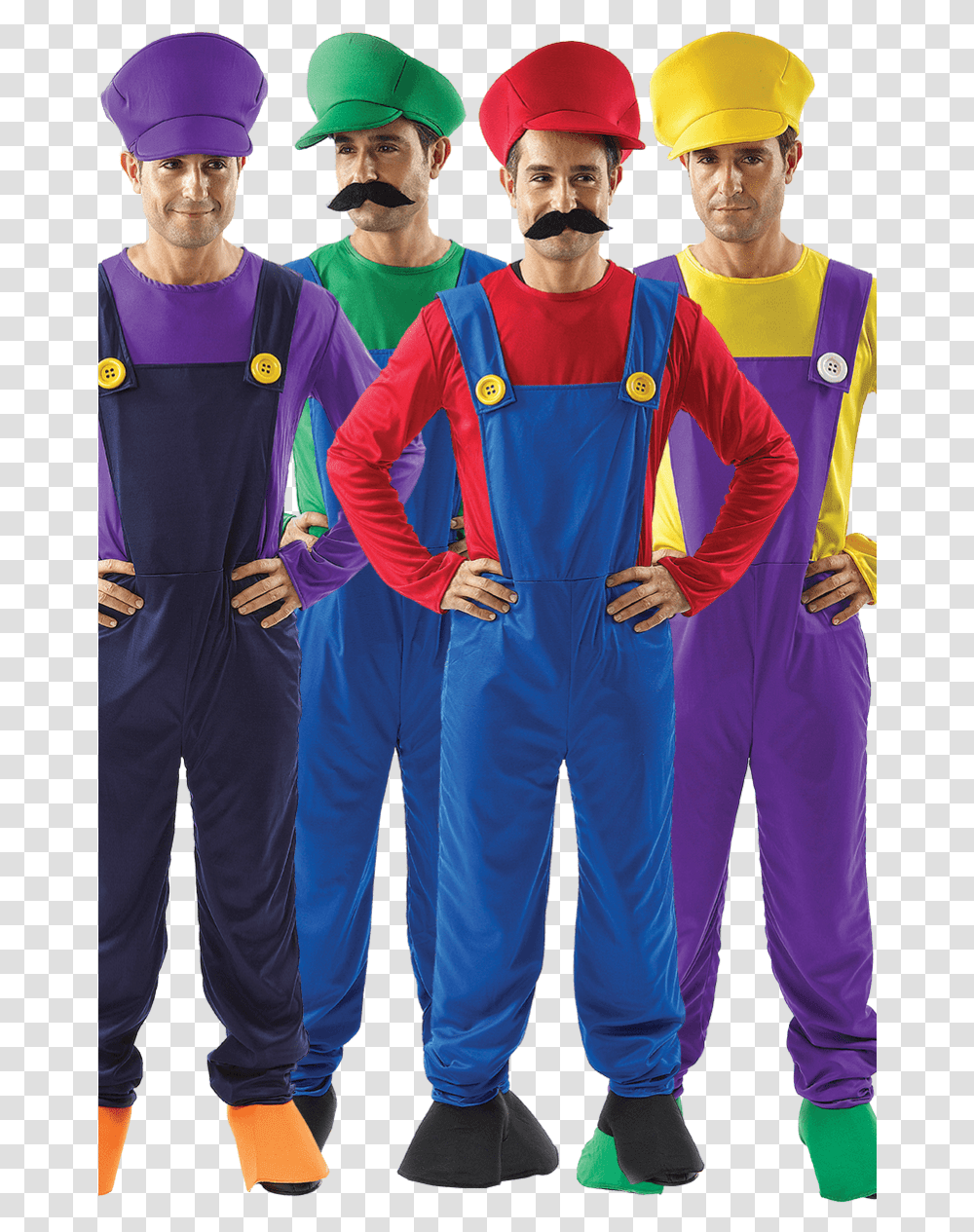 Mario Men Group Costume Mario Luigi Wario Waluigi Costumes, Apparel, Person, Sleeve Transparent Png