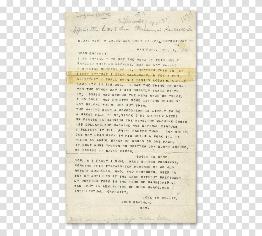 Mark Twain Document, Text, Page, Book, Letter Transparent Png