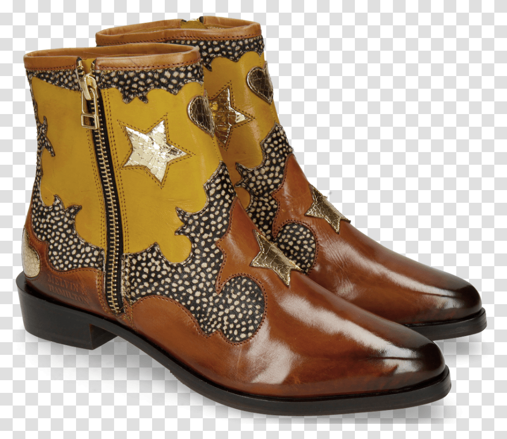 Marlin 12 Wood Hairon Halftone Mogano Yellow Gold Stars Rain Boot, Clothing, Apparel, Footwear, Cowboy Boot Transparent Png
