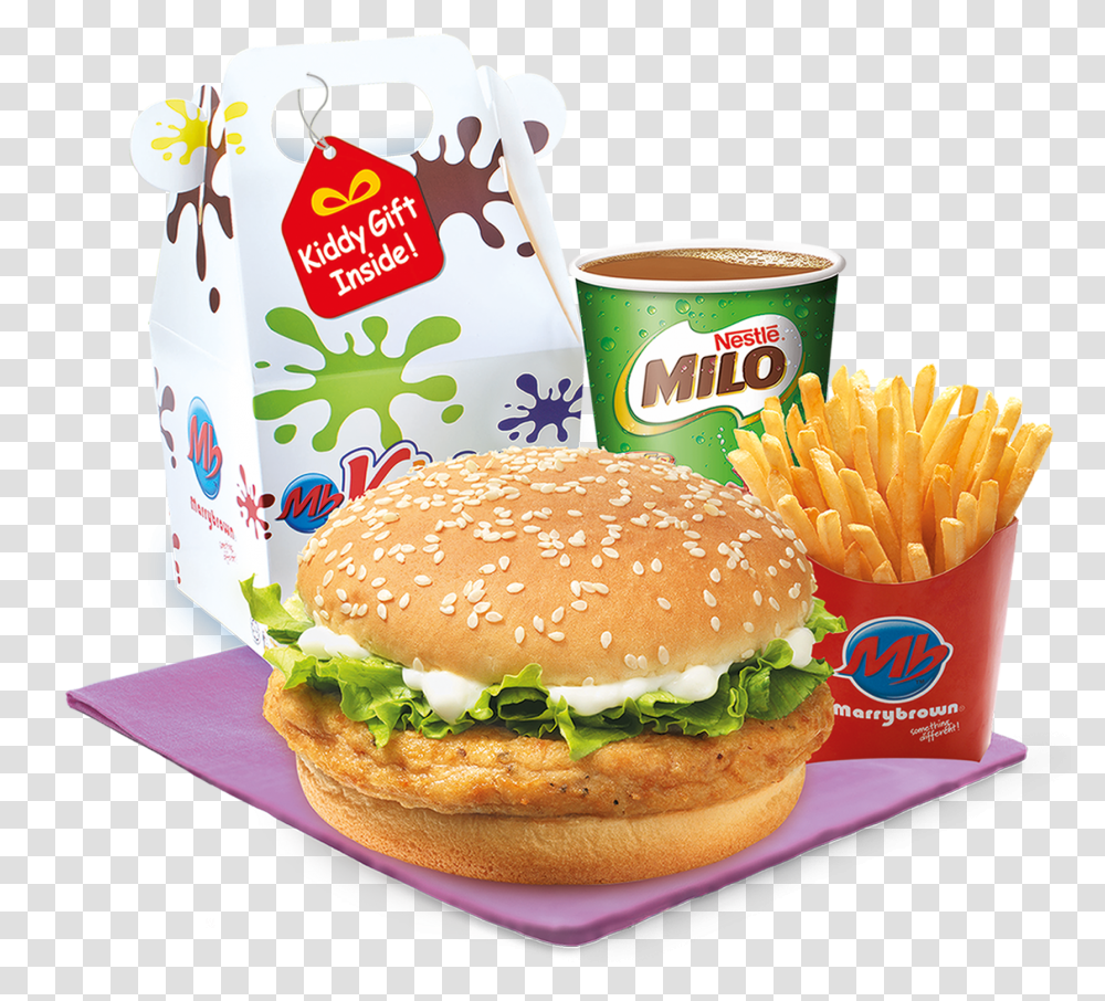 Marrybrown Kiddy Meal Price, Burger, Food, Fries Transparent Png
