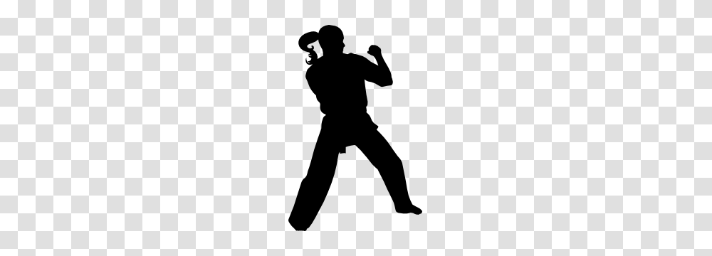 Martial Arts Karate Girl With Pony Tail Defense Pose Sticker, Ninja, Silhouette, Person, Human Transparent Png
