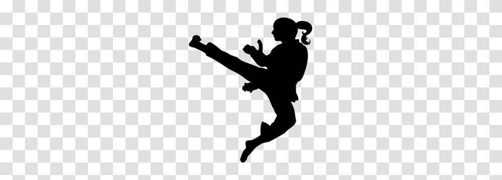 Martial Arts Karate Girl With Pony Tail Jump Kicking Sticker, Person, Human, Silhouette, Sport Transparent Png