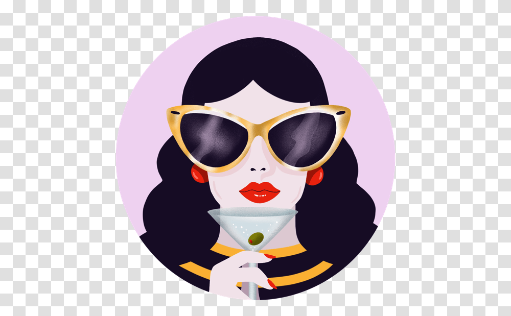 Martini Girl Fancy Strippes Red Lips Martini Character Illustration, Sunglasses, Accessories, Person, Face Transparent Png