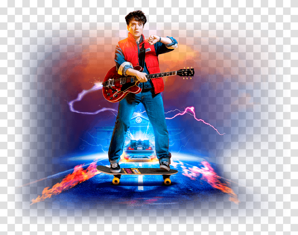 Marty Back To The Future Musical Manchester Cast, Guitar, Leisure Activities, Musical Instrument, Person Transparent Png