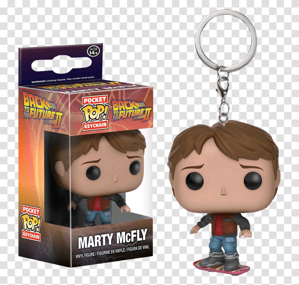 Marty Mcfly With Hoverboard Pocket Pop Vinyl Keychain Pocket Pop Marty Mcfly, Toy, Doll, Person, Human Transparent Png