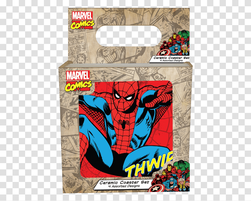 Marvel Comics 4 Piece Ceramic Coaster Set Spider Man, Poster, Advertisement, Flyer, Paper Transparent Png