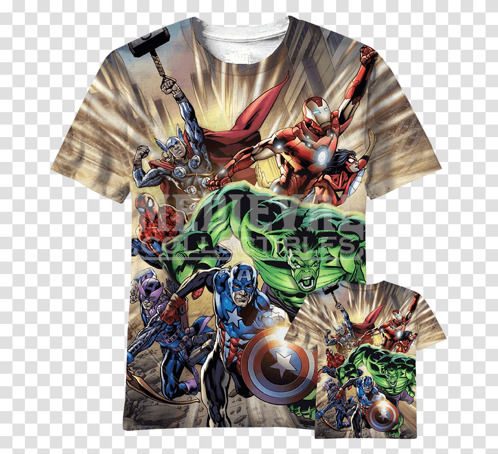 Marvel Heroes In Action Wraparound T Shirt, Apparel, T-Shirt, Sleeve Transparent Png