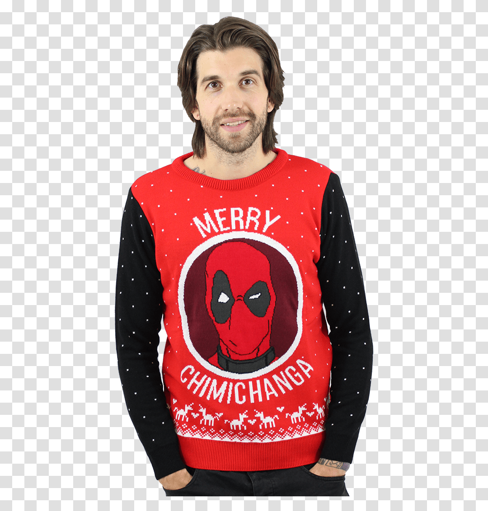 Marvel Official Deadpool Merry Chimichanga Christmas Deadpool Merry Chimichanga, Apparel, Sleeve, Long Sleeve Transparent Png