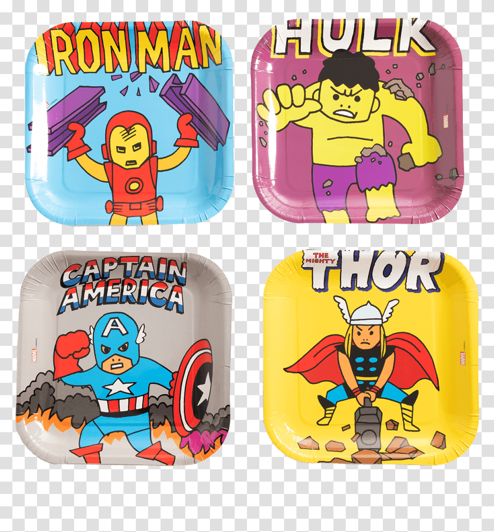 Marvel Pop Comic Square Plates Cartoon, Label, Text, Hand, Gum Transparent Png