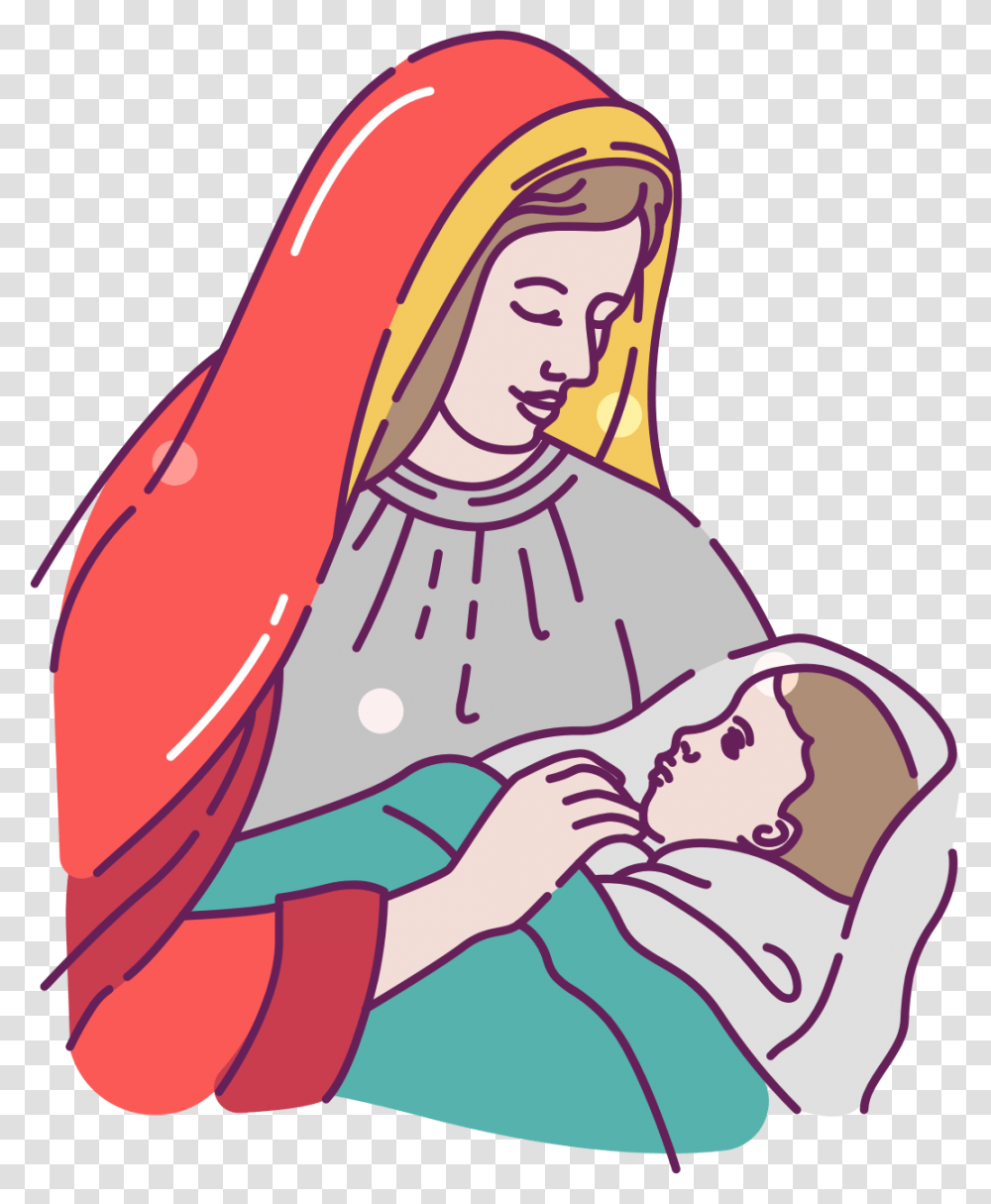 Mary And Baby Jesus Clipart, Person, Female, Drawing, Girl Transparent Png