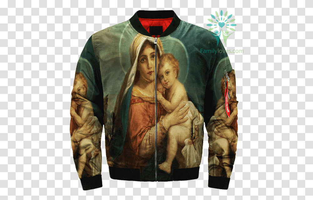 Mary And Baby Jesus Over Print Jacket Tag Familyloves Jacket, Apparel, Painting Transparent Png