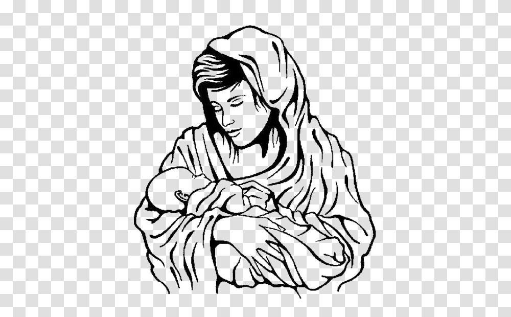 Mary And Jesus Clipart Nice Clip Art, Person, Human, Drawing, Kneeling Transparent Png