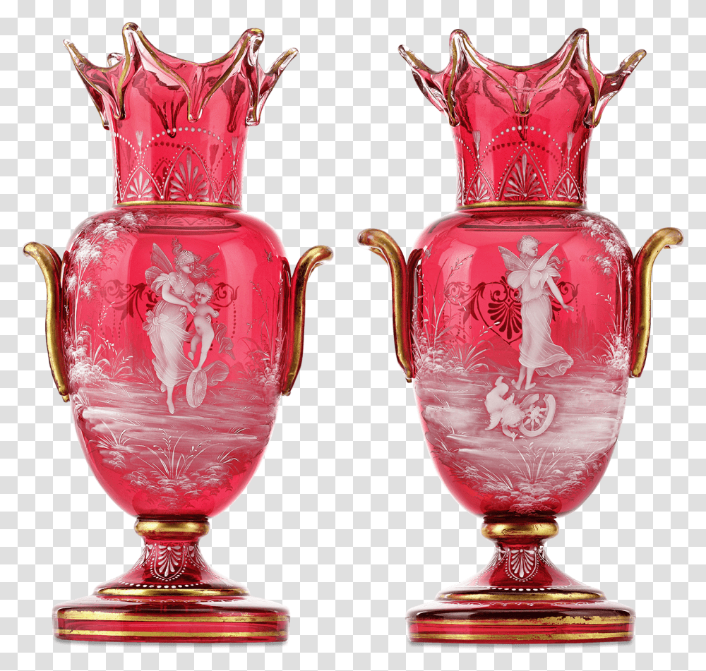 Mary Gregory Cranberry Glass Vases Vase, Jar, Pottery, Urn, Wedding Cake Transparent Png