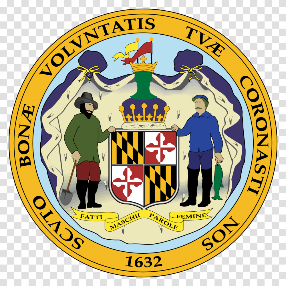 Maryland State Seal State Of Maryland Coat Of Arms, Person, Human, Logo Transparent Png