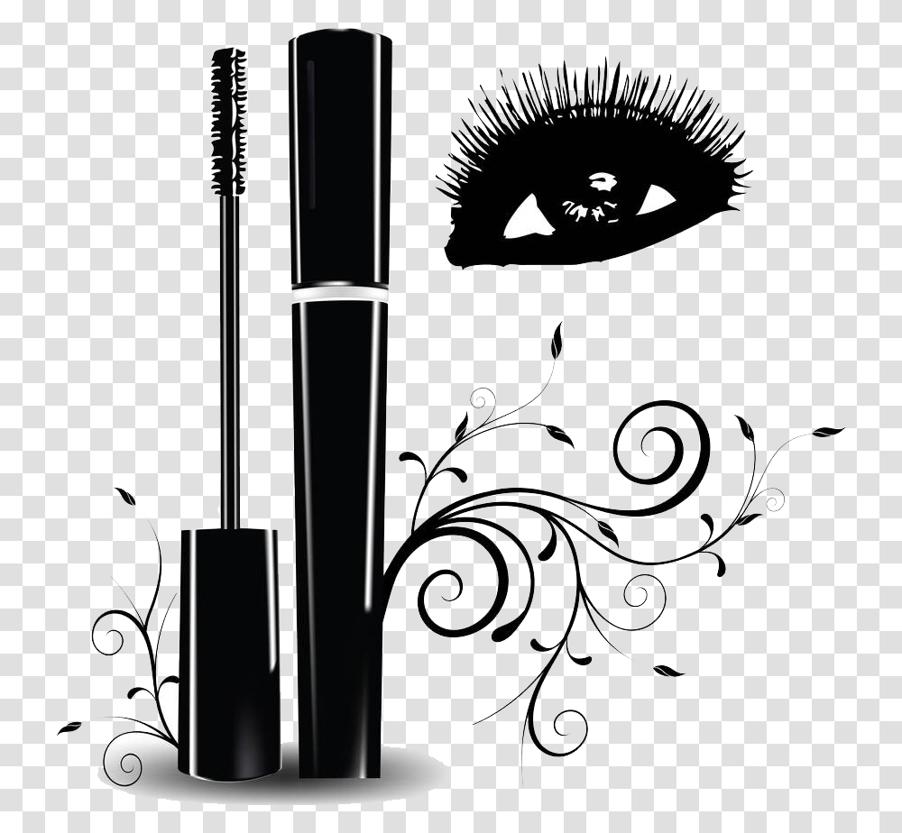 Mascara Vector Makeup Brush Clipart Black And White, Stencil, Floral Design, Pattern Transparent Png