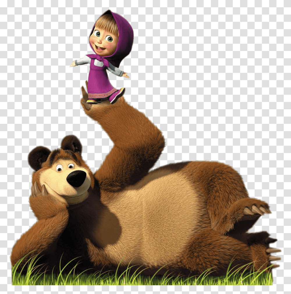 Masha Doing Balancing Act On Bear's Paw Masha And The Bear, Toy, Mammal, Animal, Giant Panda Transparent Png