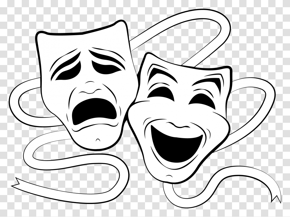 Mask Clipart Musical Theatre Theatre Masks Black And White, Drawing, Head, Face, Doodle Transparent Png