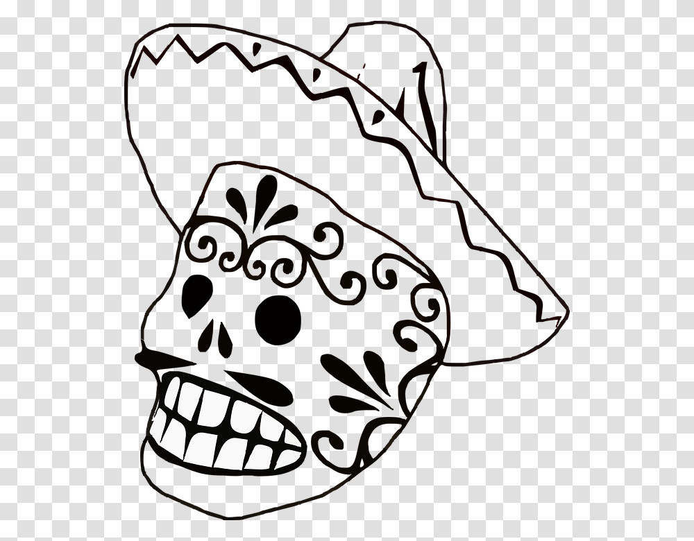 Mask Mexican Sombrero Mustache Grin Mexican Black And White, Apparel, Cowboy Hat, Light Transparent Png