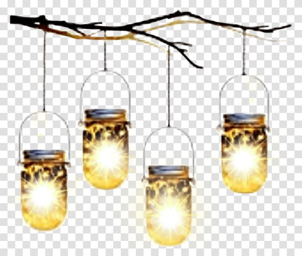 Masonjars Hanging Lights Lanterns Branch Glow Fireflies Lamp Light Hd, Lighting, Light Fixture, Lightbulb Transparent Png